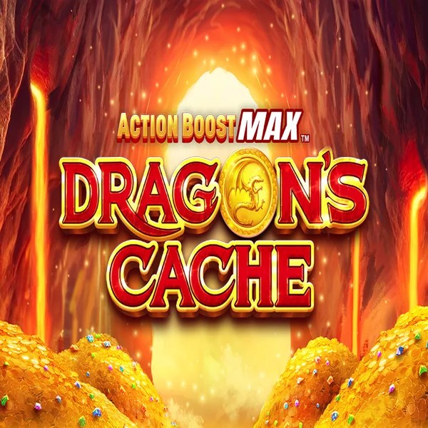 Action Boost Max Dragon's Cache slot logo by SpinPlay Games at Dazard Casino